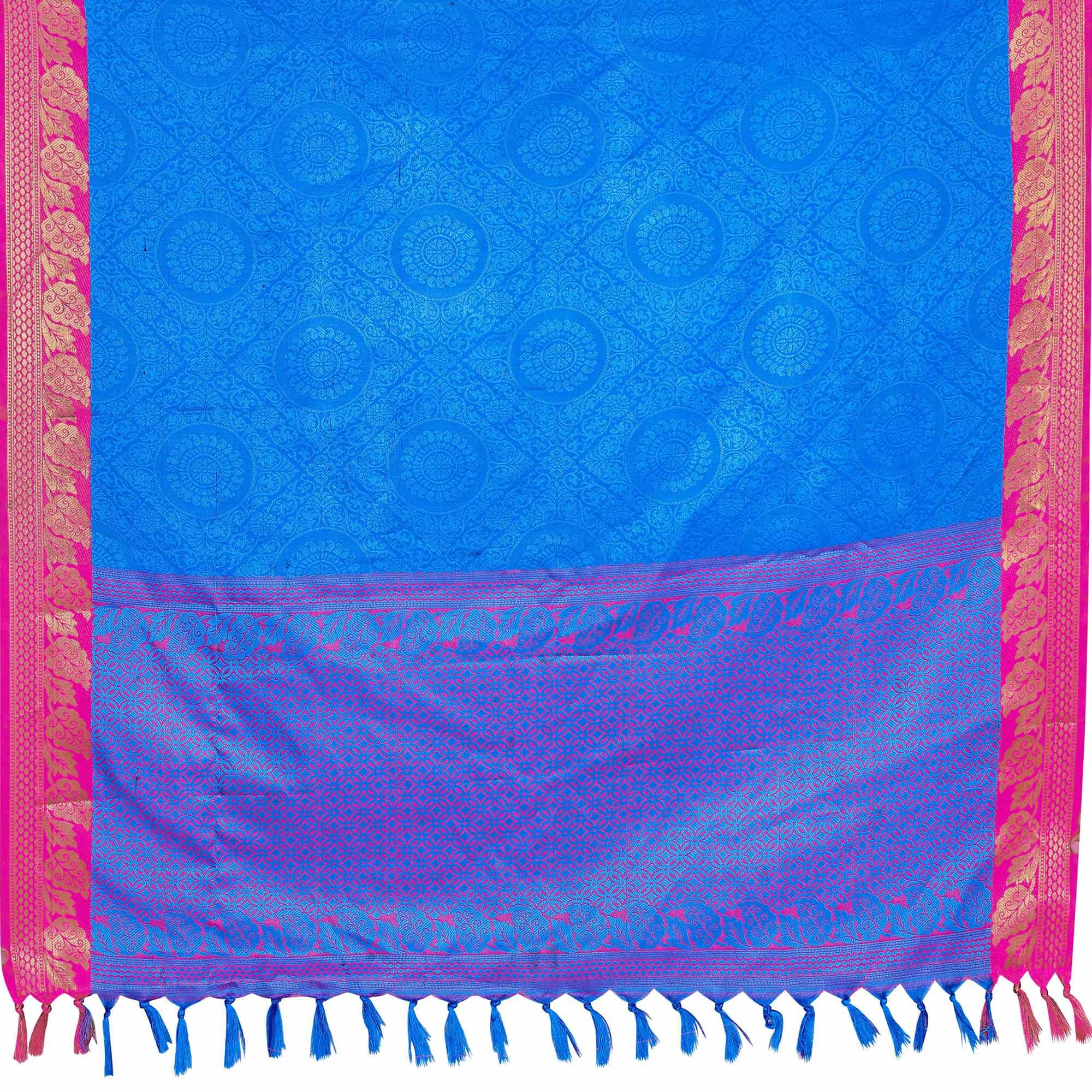Blooming Blue Colored Festive Wear Woven Banarasi Silk Saree - Peachmode