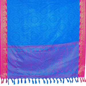 Blooming Blue Colored Festive Wear Woven Banarasi Silk Saree - Peachmode