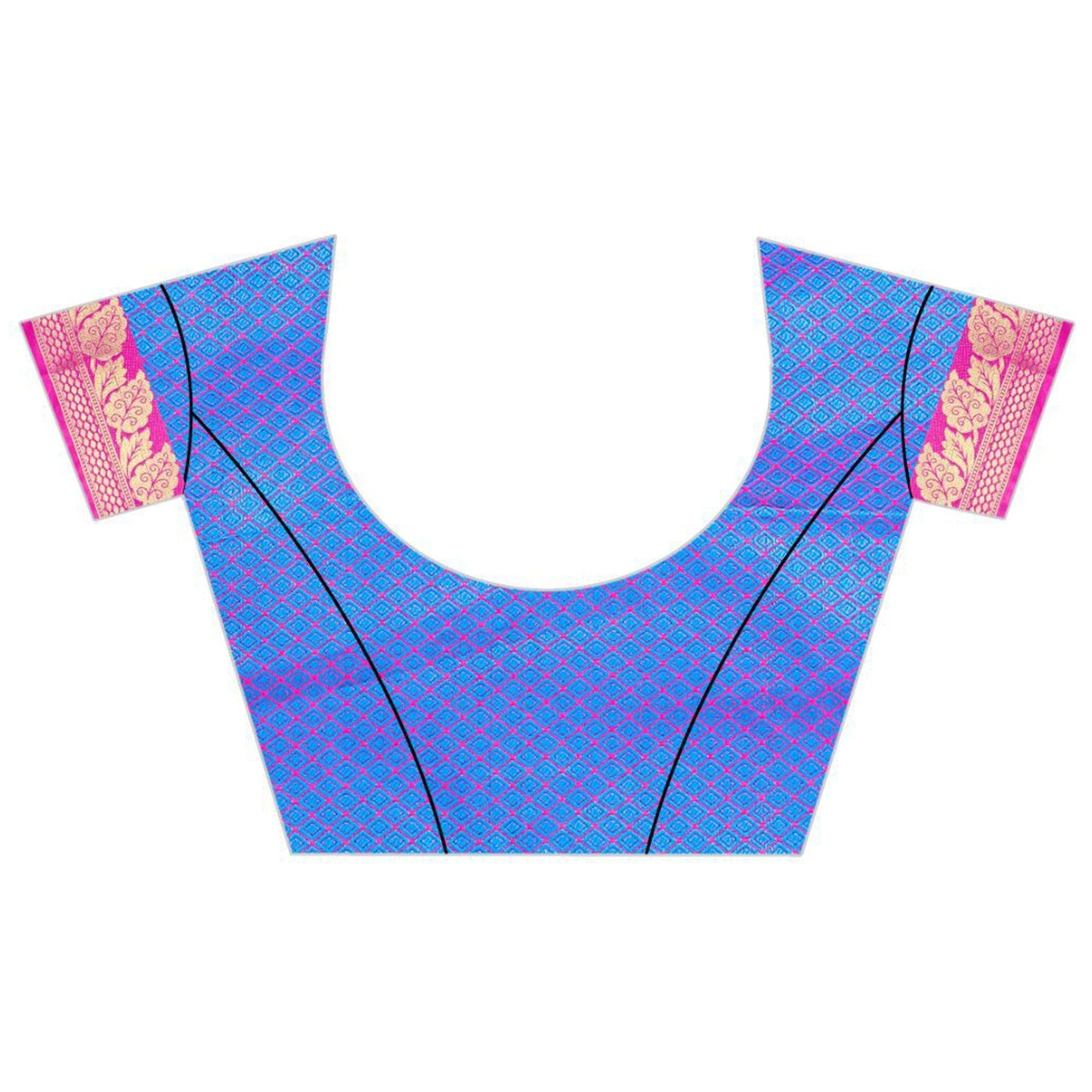 Blooming Blue Colored Festive Wear Woven Banarasi Silk Saree - Peachmode