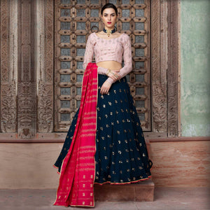 Blooming Blue Coloured Festive Wear Fancy Sequence Work Georgette Lehenga Choli - Peachmode
