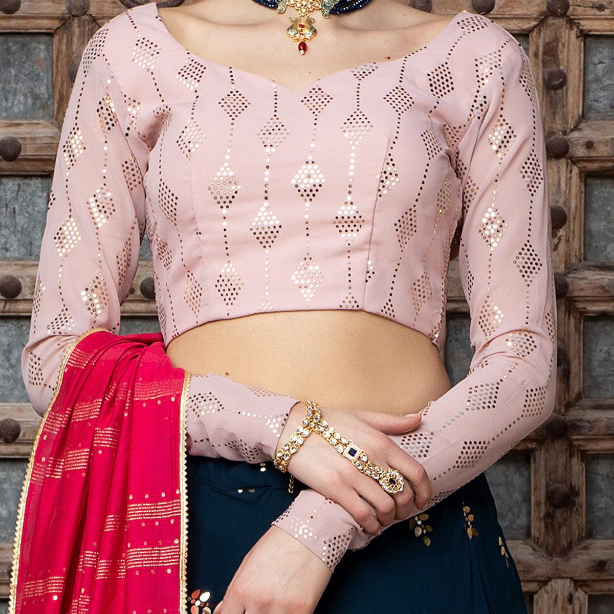 Blooming Blue Coloured Festive Wear Fancy Sequence Work Georgette Lehenga Choli - Peachmode