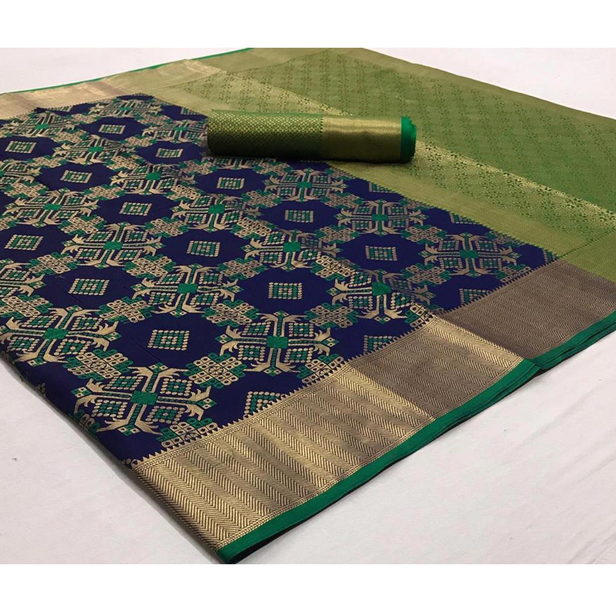 Blooming Blue Coloured Festive Wear Indian Patola Woven Silk Saree - Peachmode