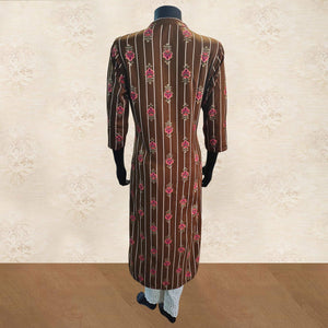 Blooming Brown Colored Partywear Floral Printed Rayon Kurti-Pant Set - Peachmode