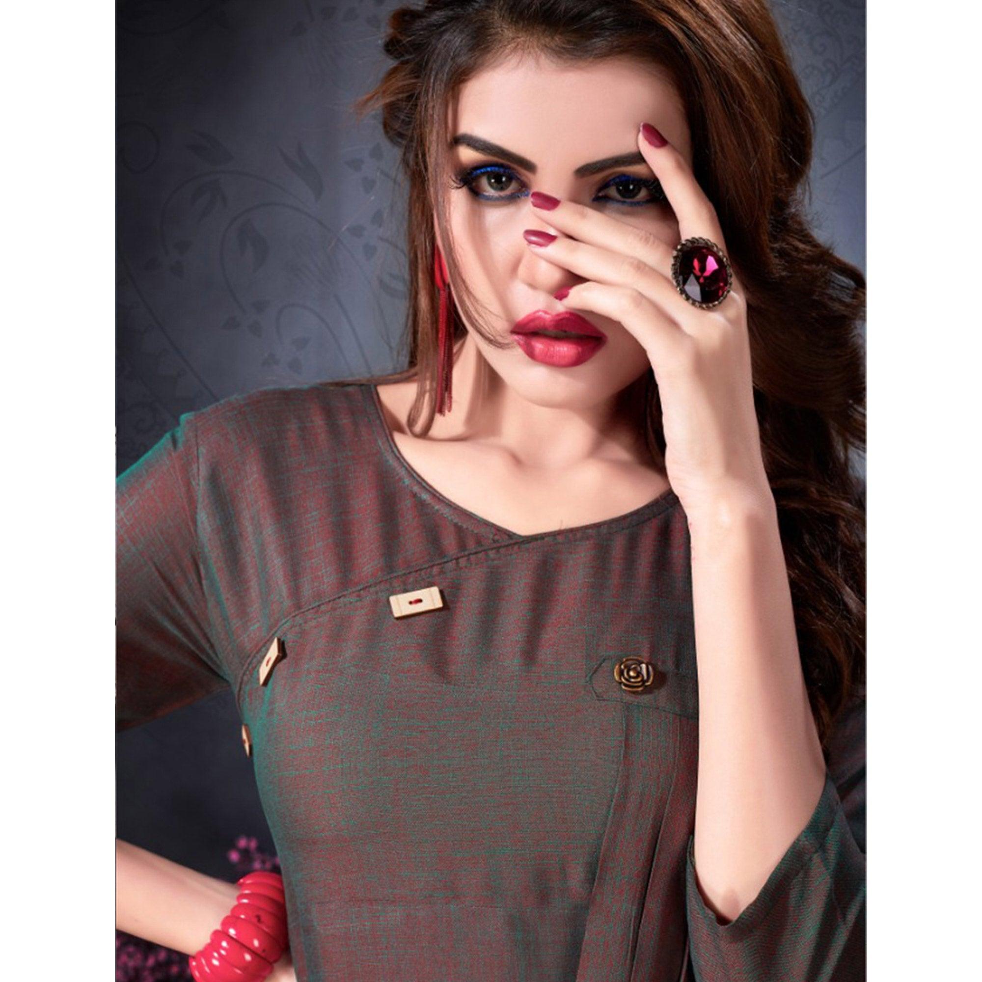 Blooming Brown Colored Partywear Heavy Rayon Fancy Kurti - Peachmode