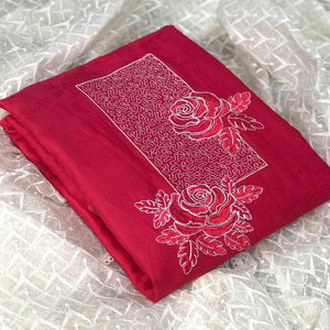 Blooming Dark Pink Colored Casual Embroidered Cotton Dress Material - Peachmode