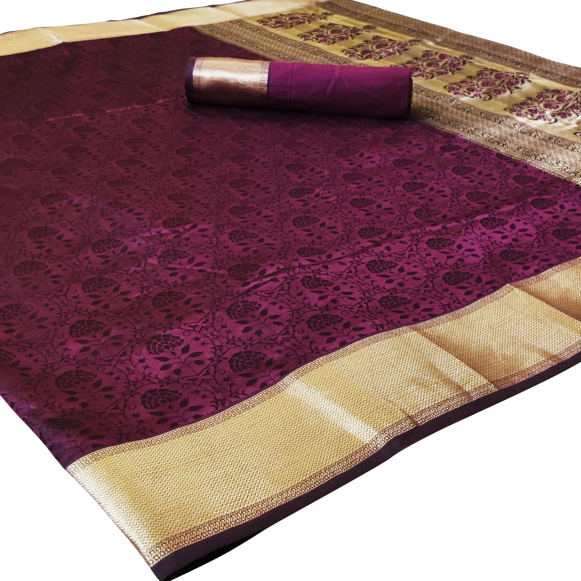 Blooming Dark Purple Colored Festive Wear Woven Heavy Silk Saree - Peachmode
