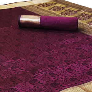 Blooming Dark Purple Colored Festive Wear Woven Heavy Silk Saree - Peachmode