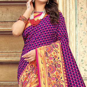 Blooming Dark Purple Colored Festive Wear Woven Silk Saree - Peachmode