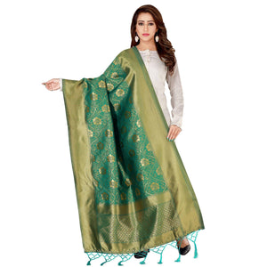 Blooming Green Colored Festive Wear Banarasi Silk Dupatta - Peachmode