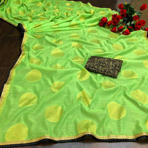 Blooming Green Colored Festive Wear Woven Cotton Saree - Peachmode