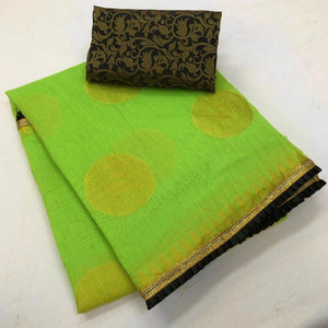 Blooming Green Colored Festive Wear Woven Cotton Saree - Peachmode