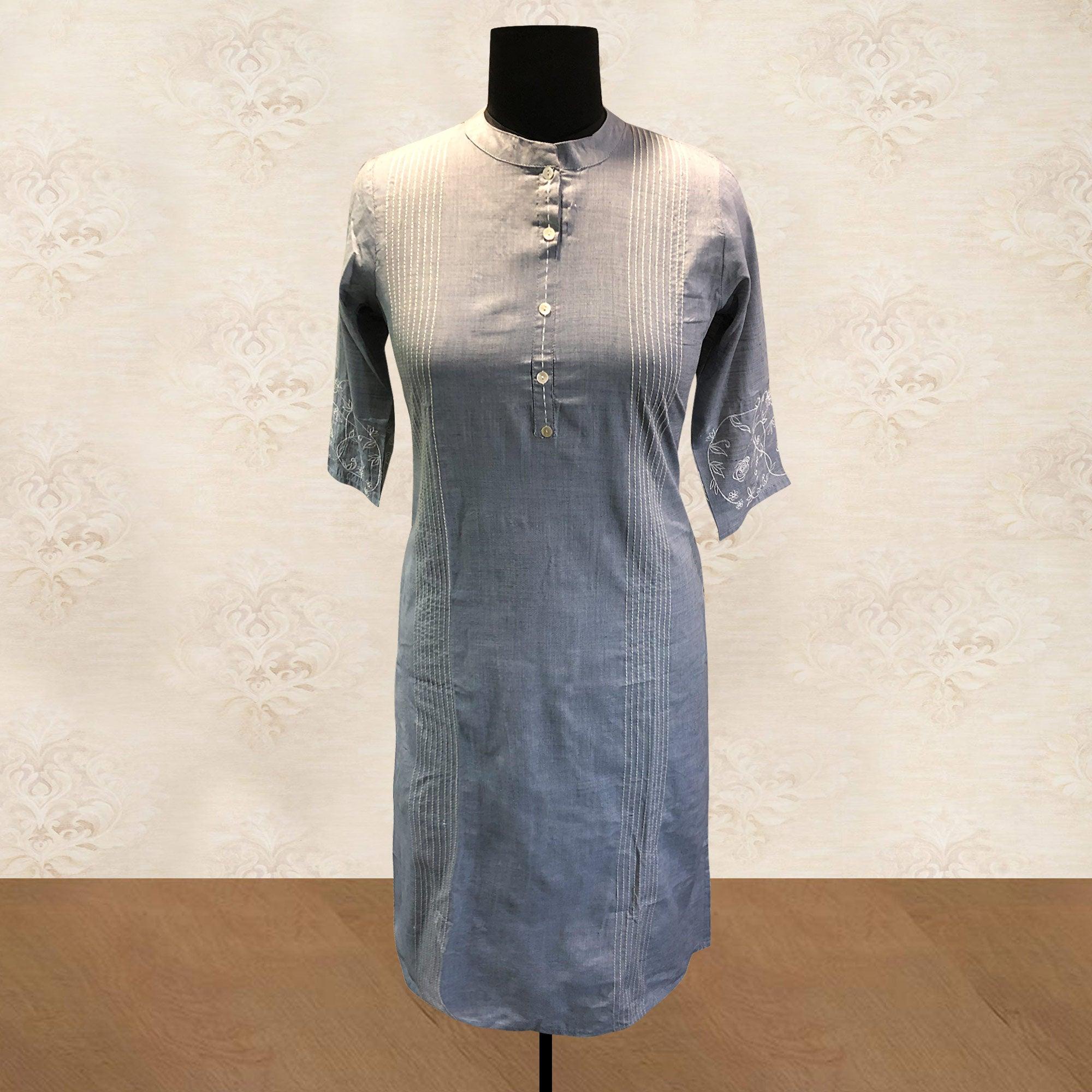 Blooming Grey Colored Casual Wear Embroidered Rayon Kurti - Peachmode