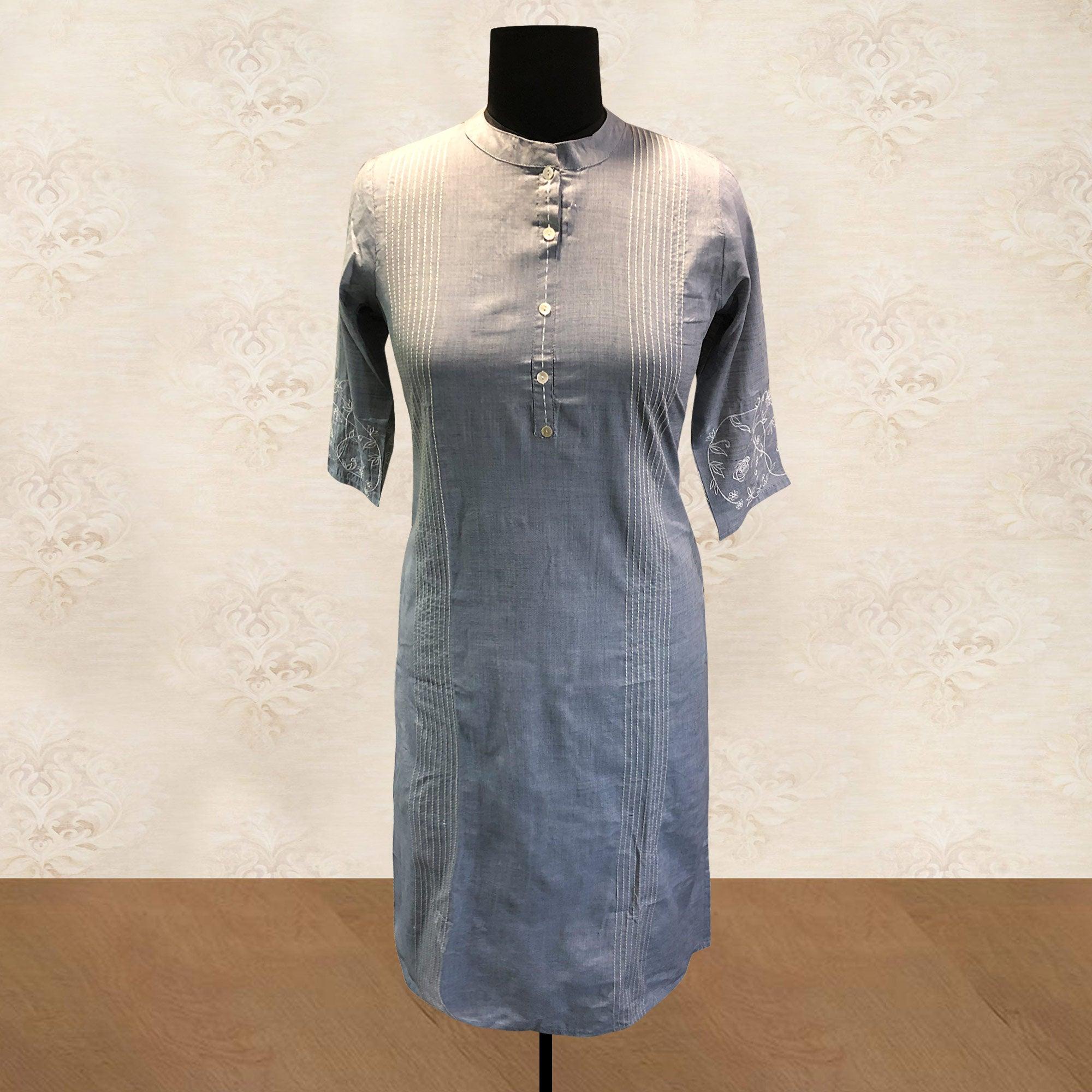 Blooming Grey Colored Casual Wear Embroidered Rayon Kurti - Peachmode