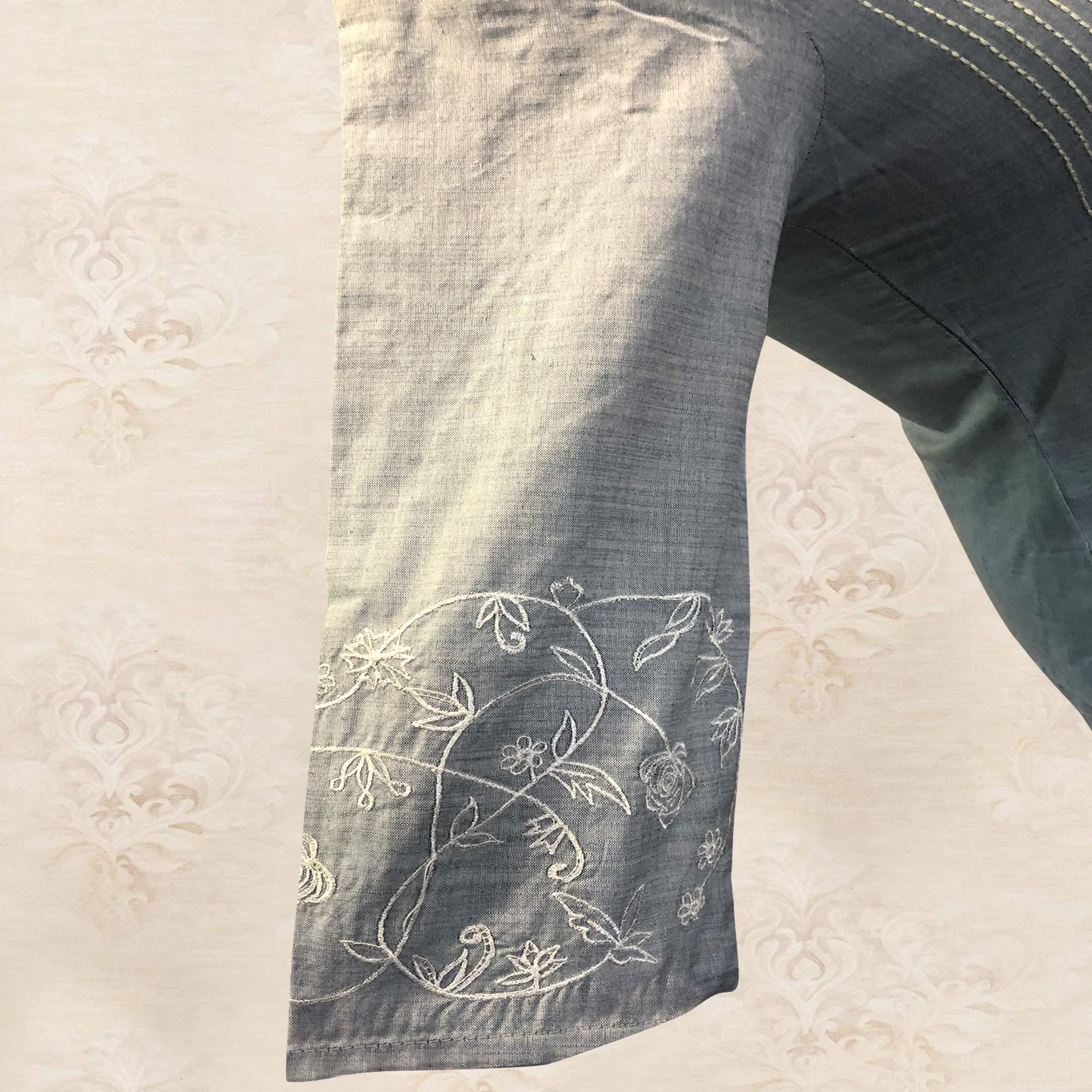 Blooming Grey Colored Casual Wear Embroidered Rayon Kurti - Peachmode