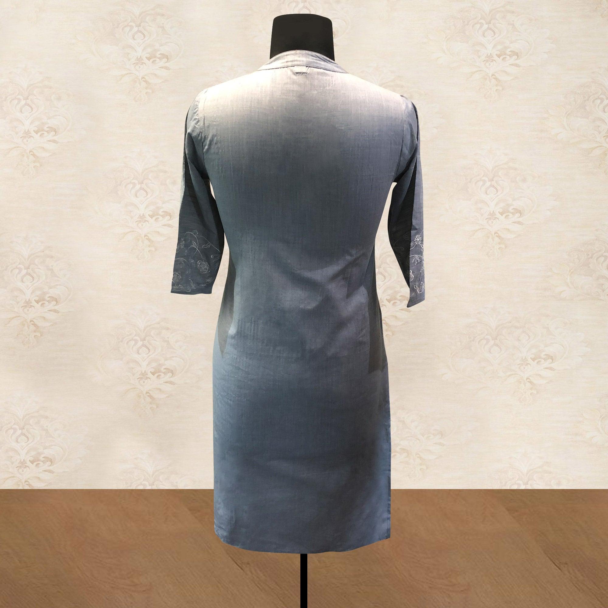 Blooming Grey Colored Casual Wear Embroidered Rayon Kurti - Peachmode