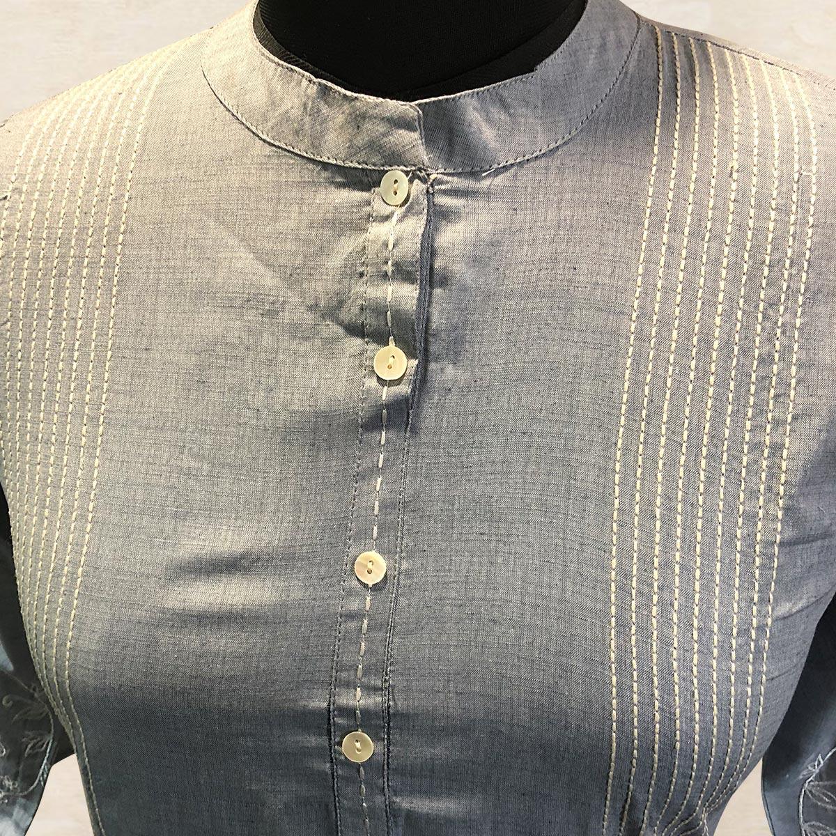 Blooming Grey Colored Casual Wear Embroidered Rayon Kurti - Peachmode