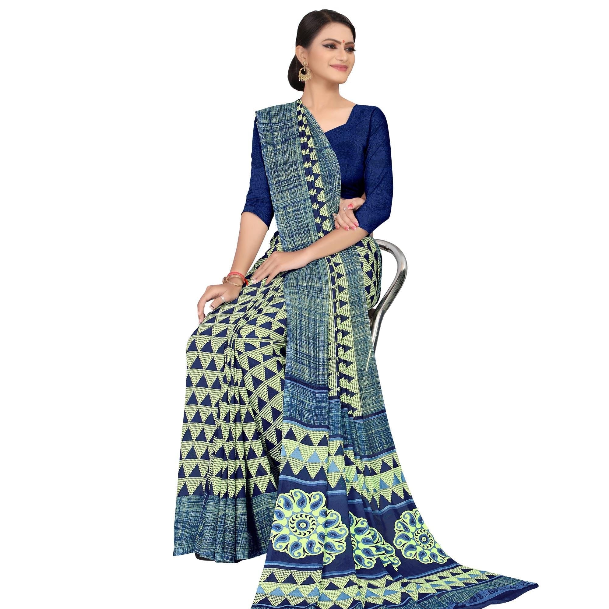 Blooming Light Green Colored Casual Wear Printed Georgette Saree - Peachmode