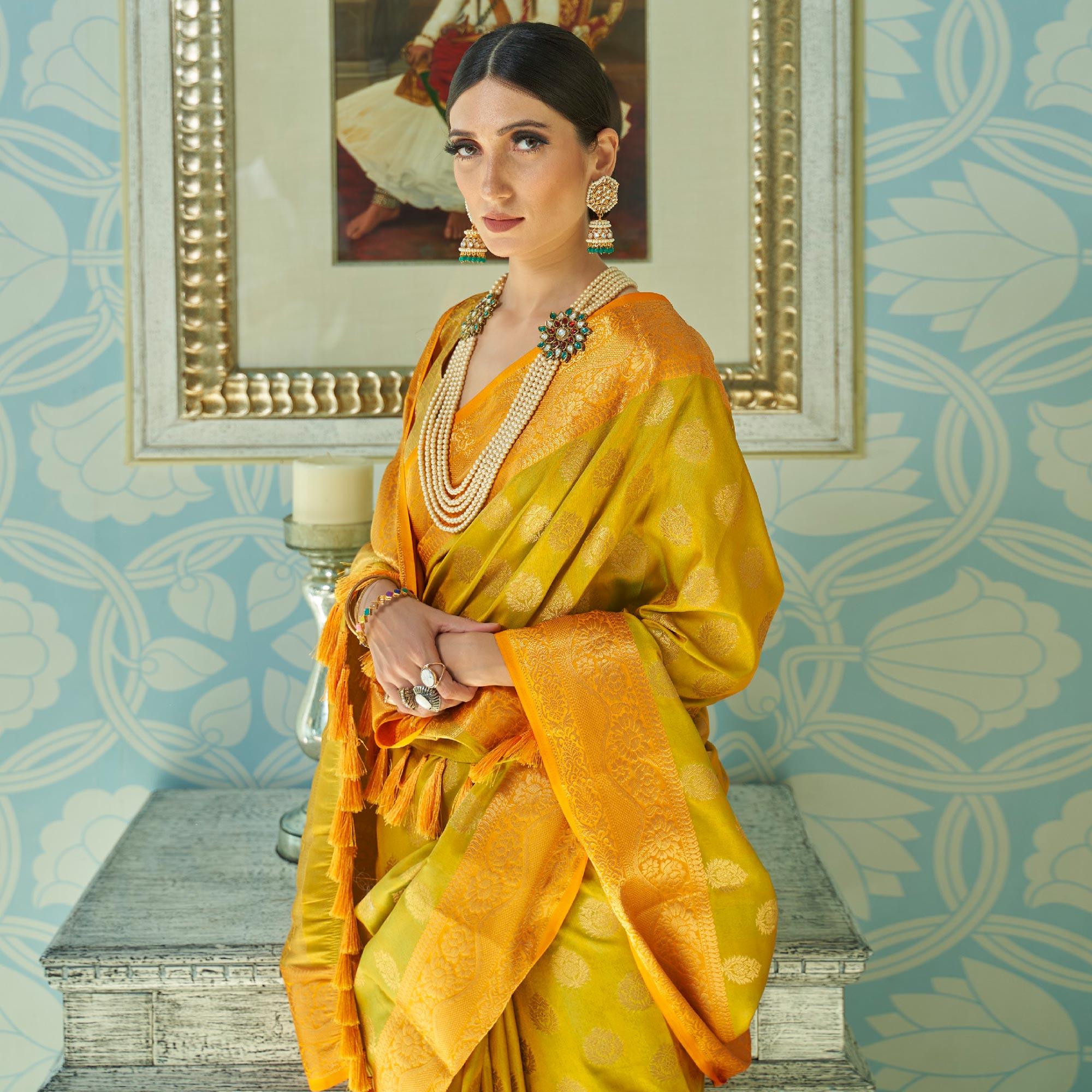 Blooming Light Green Colored Festive Wear Sana Two Tone Silk Saree - Peachmode