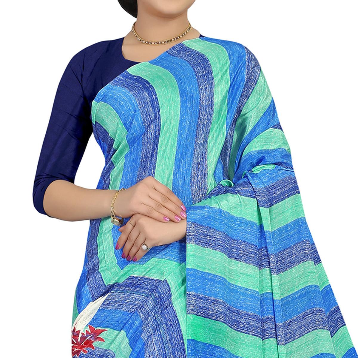 Blooming Multicolored Colored Casual Wear Printed Satin Saree - Peachmode