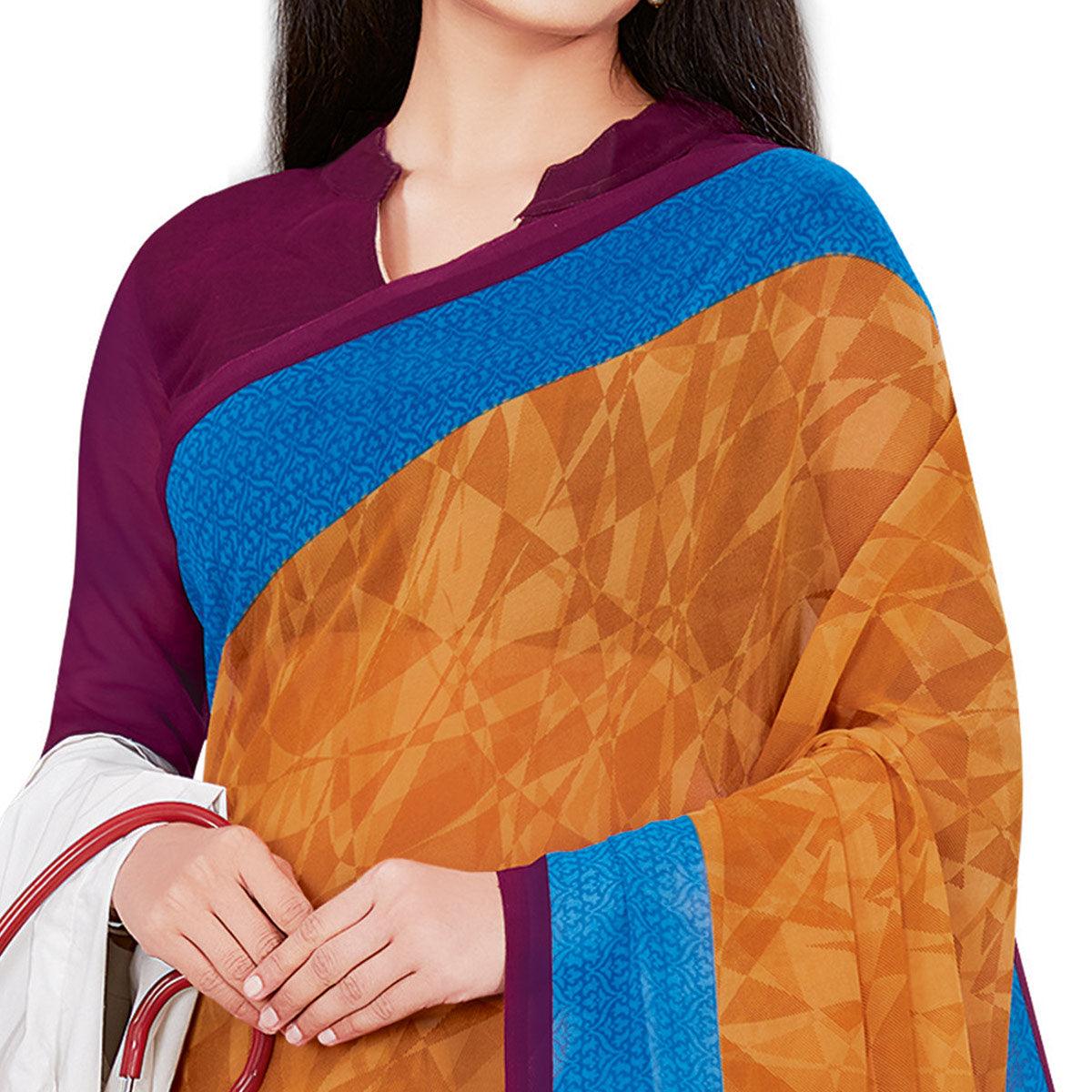 Blooming Mustard Yellow Colored Casual Wear Printed Georgette Saree - Peachmode