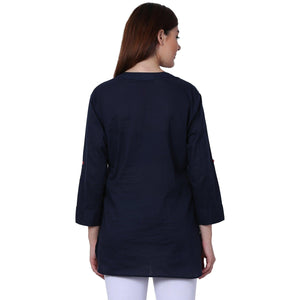 Blooming Navy Blue Colored Casual Wear Cotton Fancy Top - Peachmode