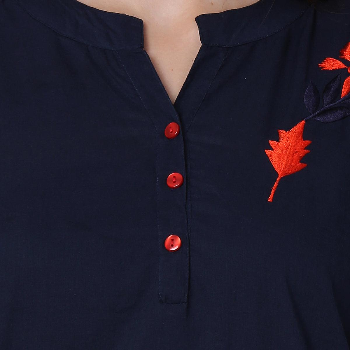 Blooming Navy Blue Colored Casual Wear Cotton Fancy Top - Peachmode