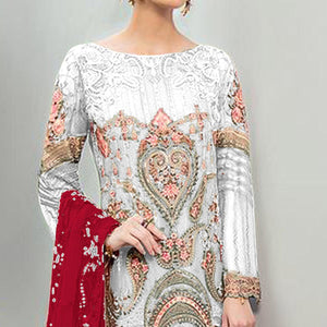 Blooming Offwhite Colored Partywear Embroidered Georgette Staright Suit - Peachmode