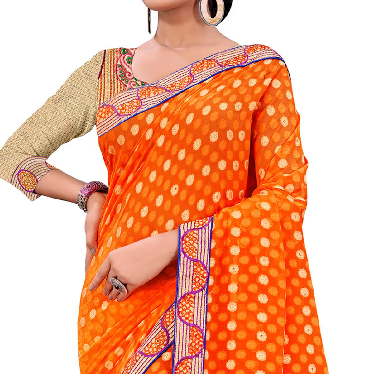 Blooming Orange Colored Party Wear Georgette Saree - Peachmode