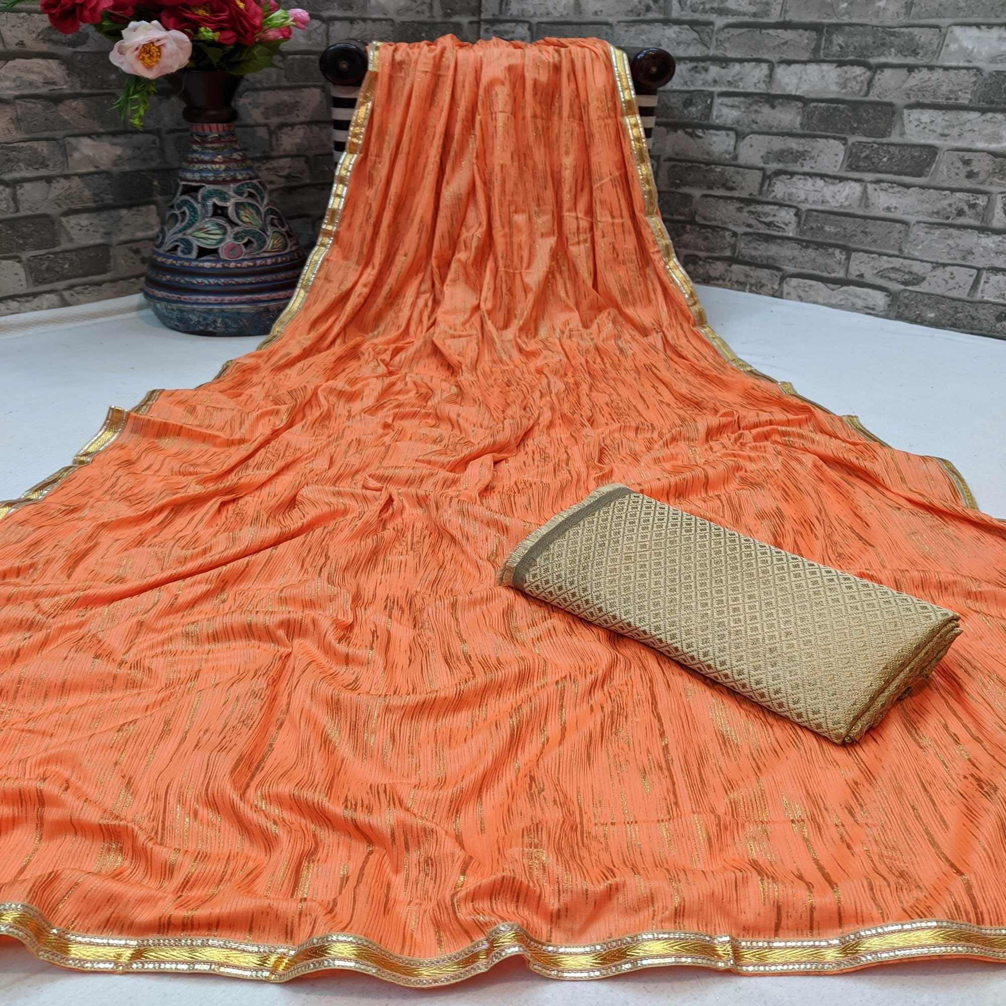 Blooming Orange Colored Partywear Art Silk Saree - Peachmode