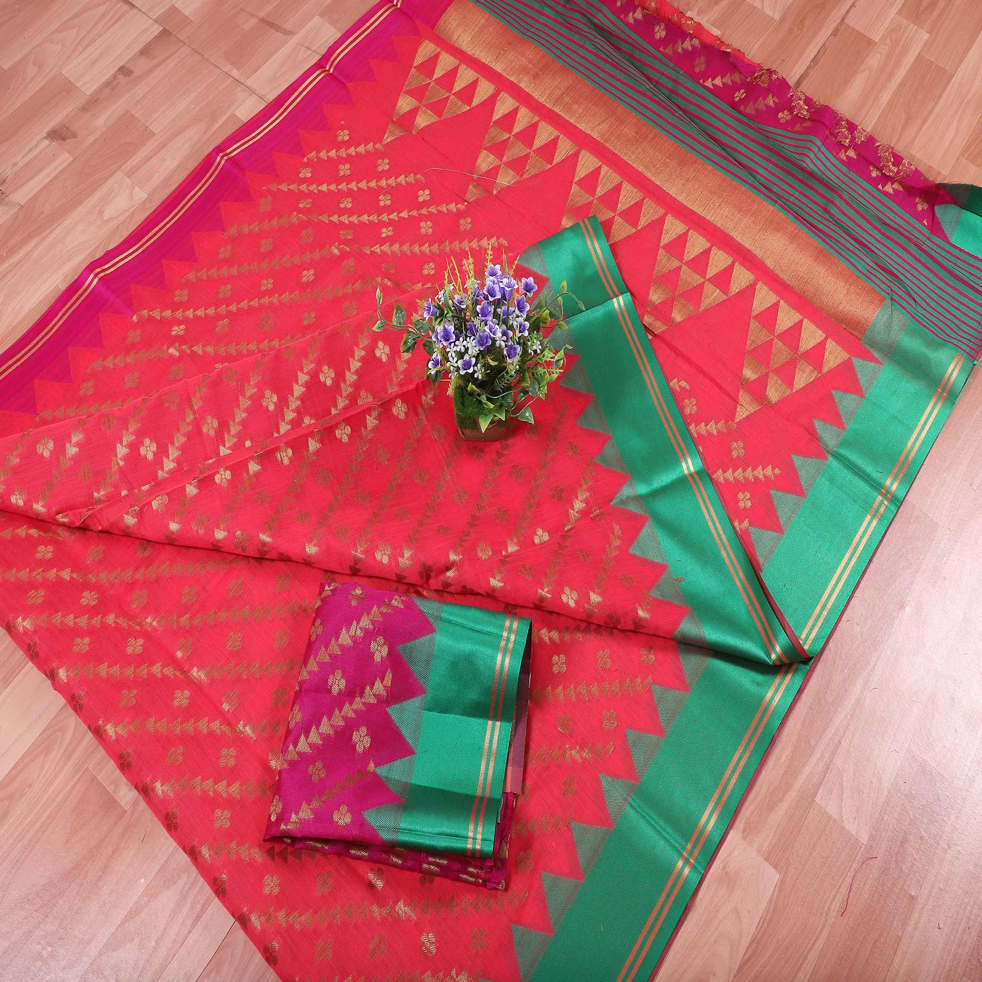 Blooming Pink Colored Festive Wear Printed Banarasi Silk Saree - Peachmode