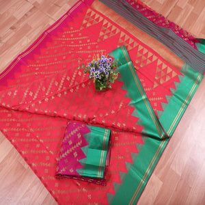 Blooming Pink Colored Festive Wear Printed Banarasi Silk Saree - Peachmode