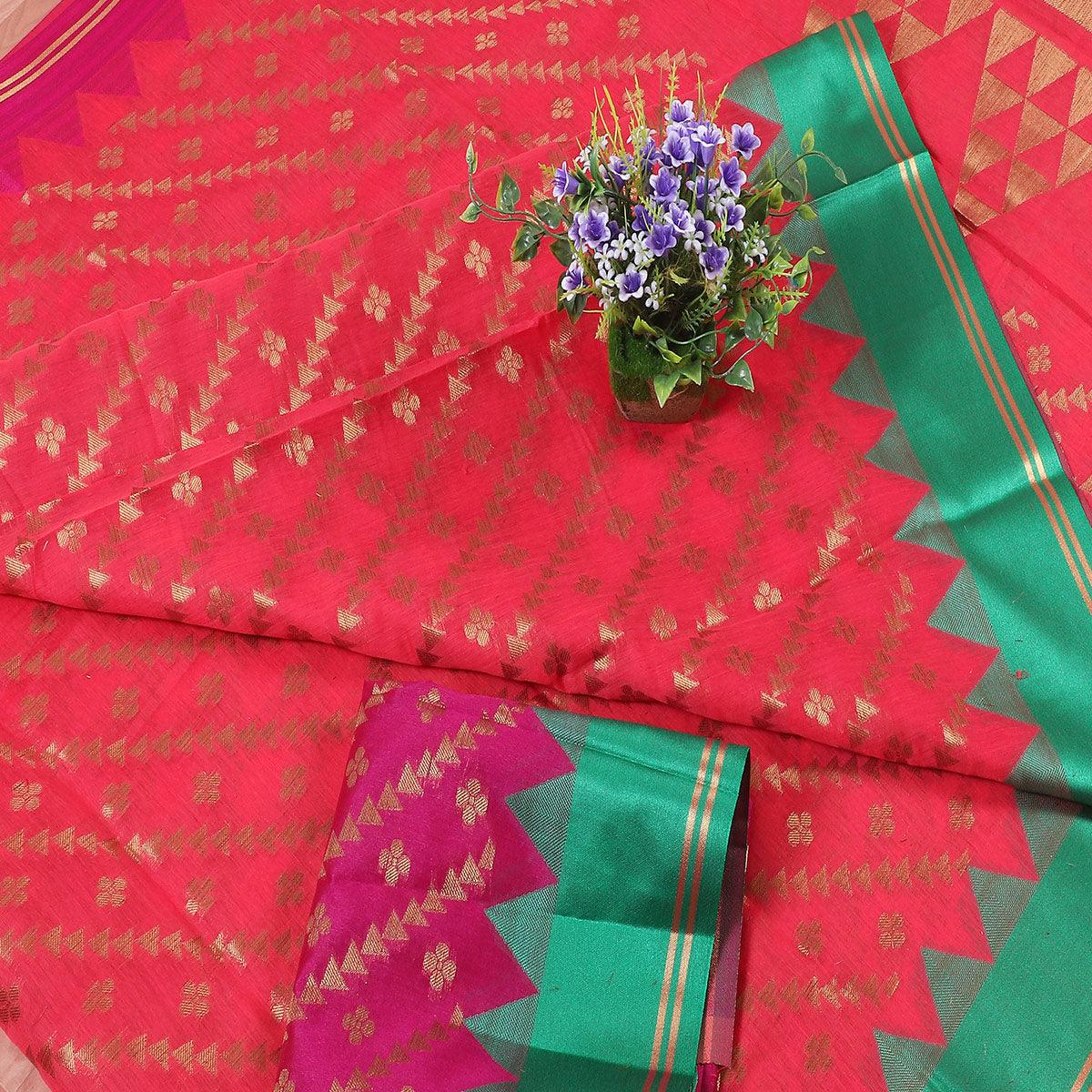 Blooming Pink Colored Festive Wear Printed Banarasi Silk Saree - Peachmode