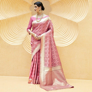 Blooming Pink Colored Festive Wear Printed Silk Saree - Peachmode