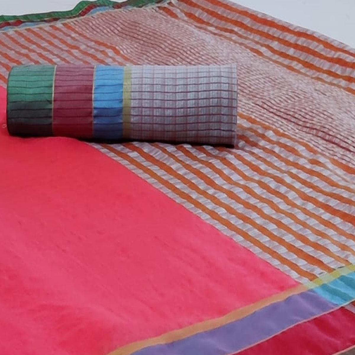 Blooming Pink Colored Festive Wear Woven Cotton Saree - Peachmode
