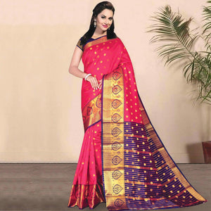Blooming Pink Coloured Festive Wear Woven Kota Litchi Art Silk Saree - Peachmode
