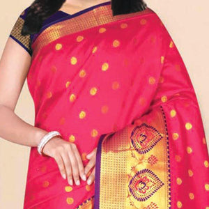 Blooming Pink Coloured Festive Wear Woven Kota Litchi Art Silk Saree - Peachmode