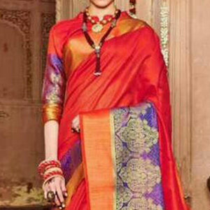 Blooming Red Colored Festive Wear Woven Art Silk Saree - Peachmode