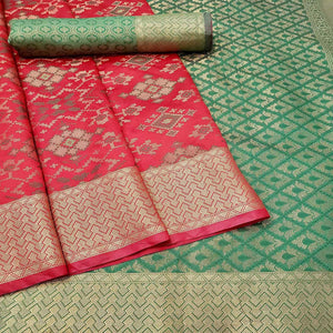 Blooming Red Colored Festive Wear Woven Banarasi Silk Saree - Peachmode