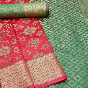 Blooming Red Colored Festive Wear Woven Banarasi Silk Saree - Peachmode