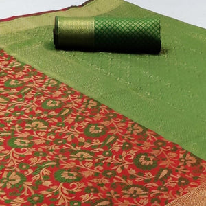 Blooming Red Colored Festive Wear Woven Patola Silk Saree - Peachmode
