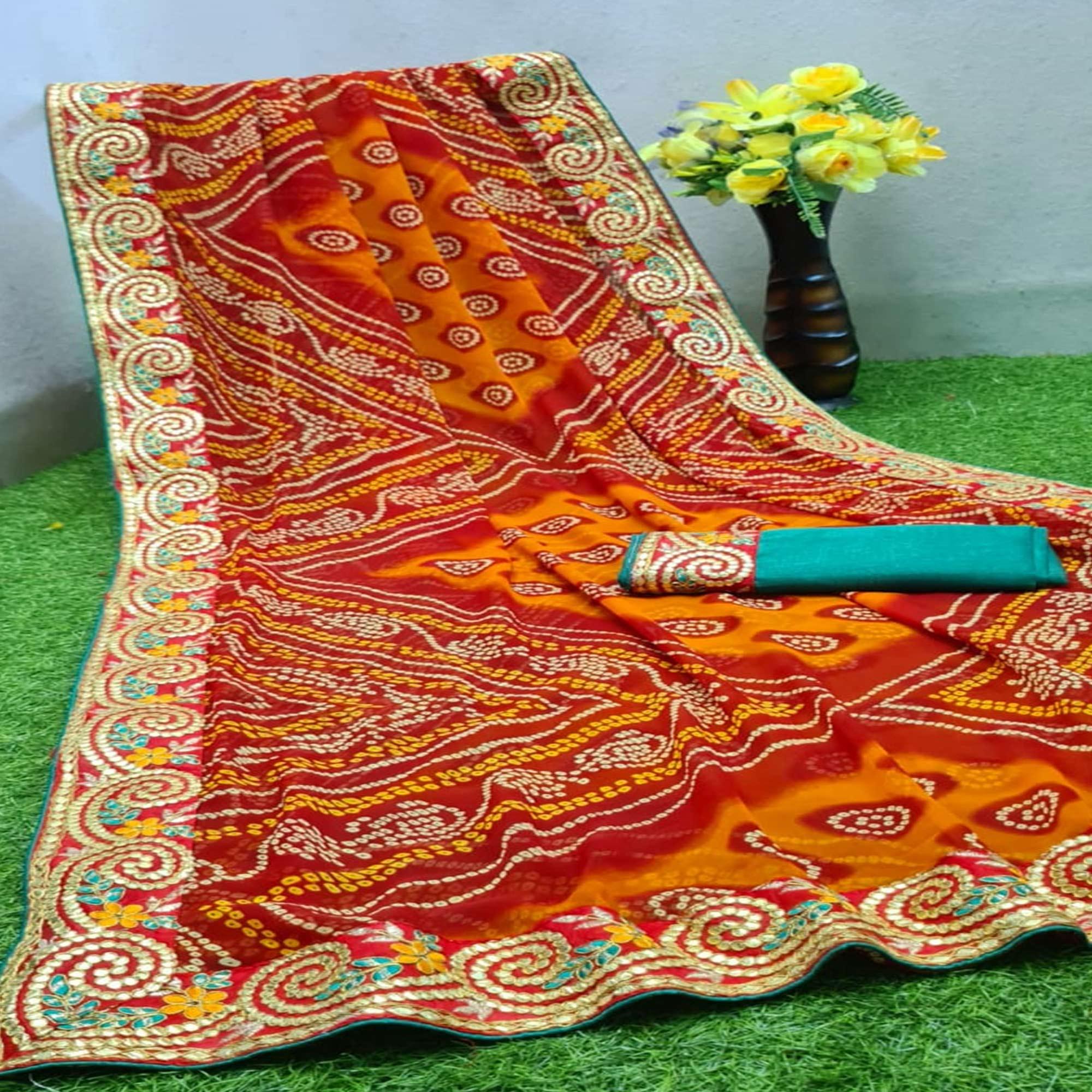 Blooming Red Colored Partywear Bandhani Printed Moss Georgette Saree - Peachmode