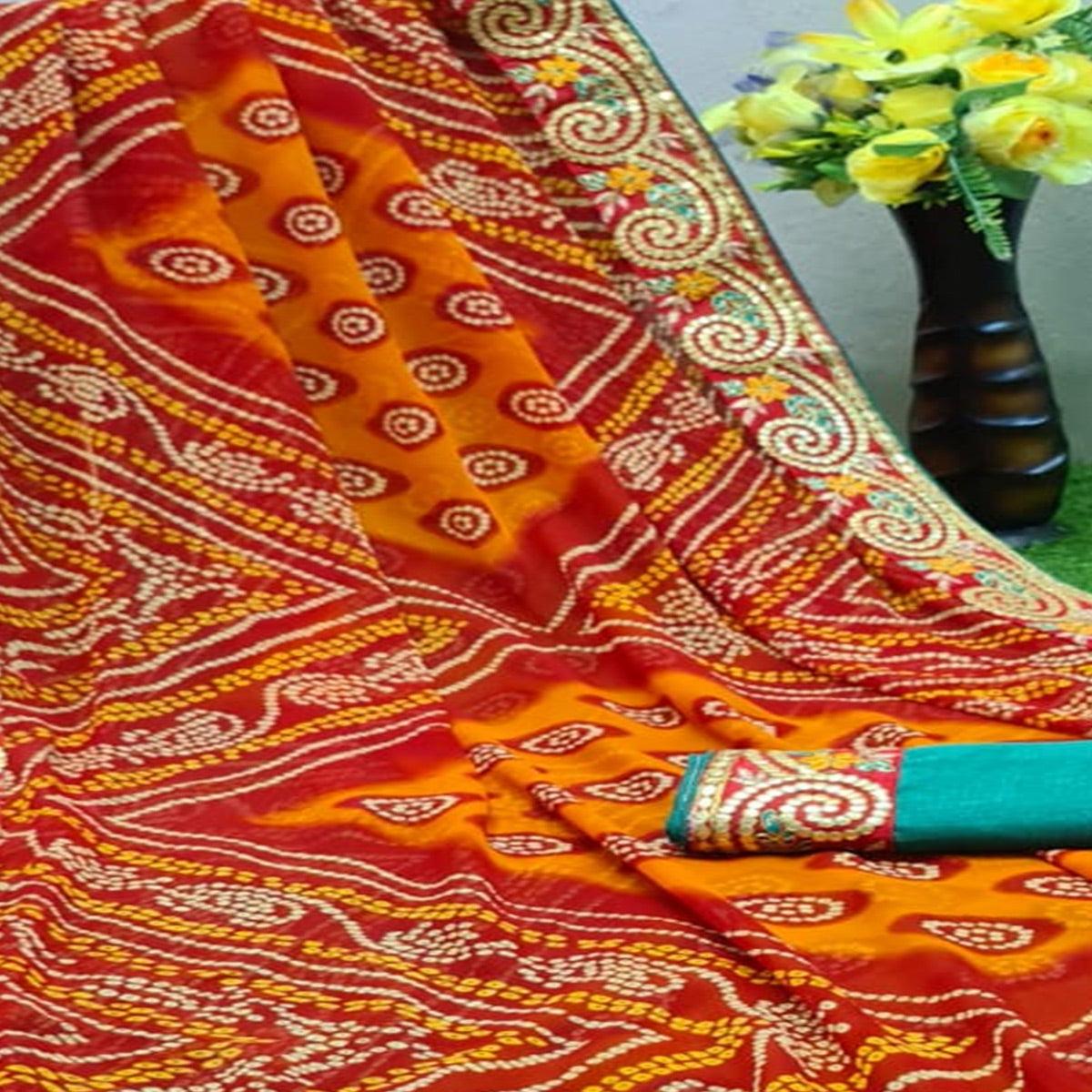 Blooming Red Colored Partywear Bandhani Printed Moss Georgette Saree - Peachmode