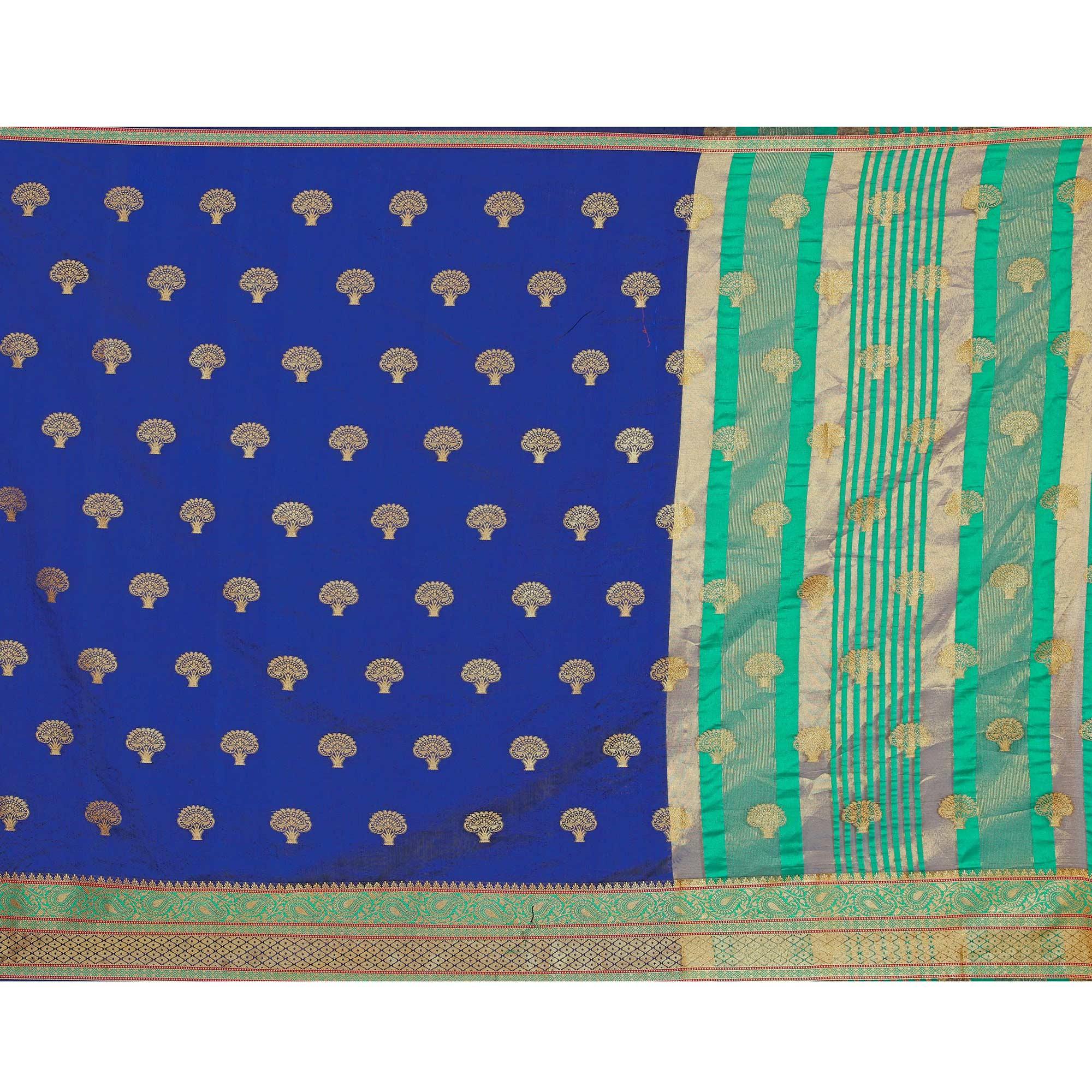Blooming Royal Blue Colored Festive Wear Woven Art Silk Saree - Peachmode