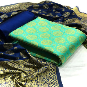 Blooming Sea Green Colored Casual Wear Banarasi Silk Dress Material - Peachmode