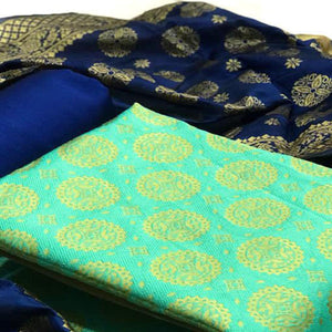 Blooming Sea Green Colored Casual Wear Banarasi Silk Dress Material - Peachmode