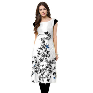 Blooming White Colored Casual Printed Crepe Kurti - Peachmode