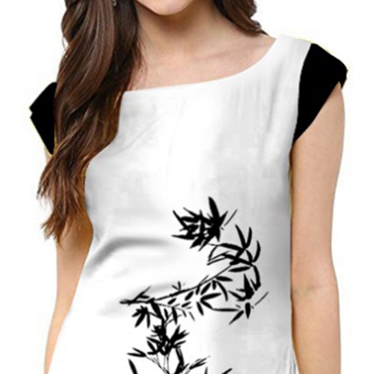 Blooming White Colored Casual Printed Crepe Kurti - Peachmode