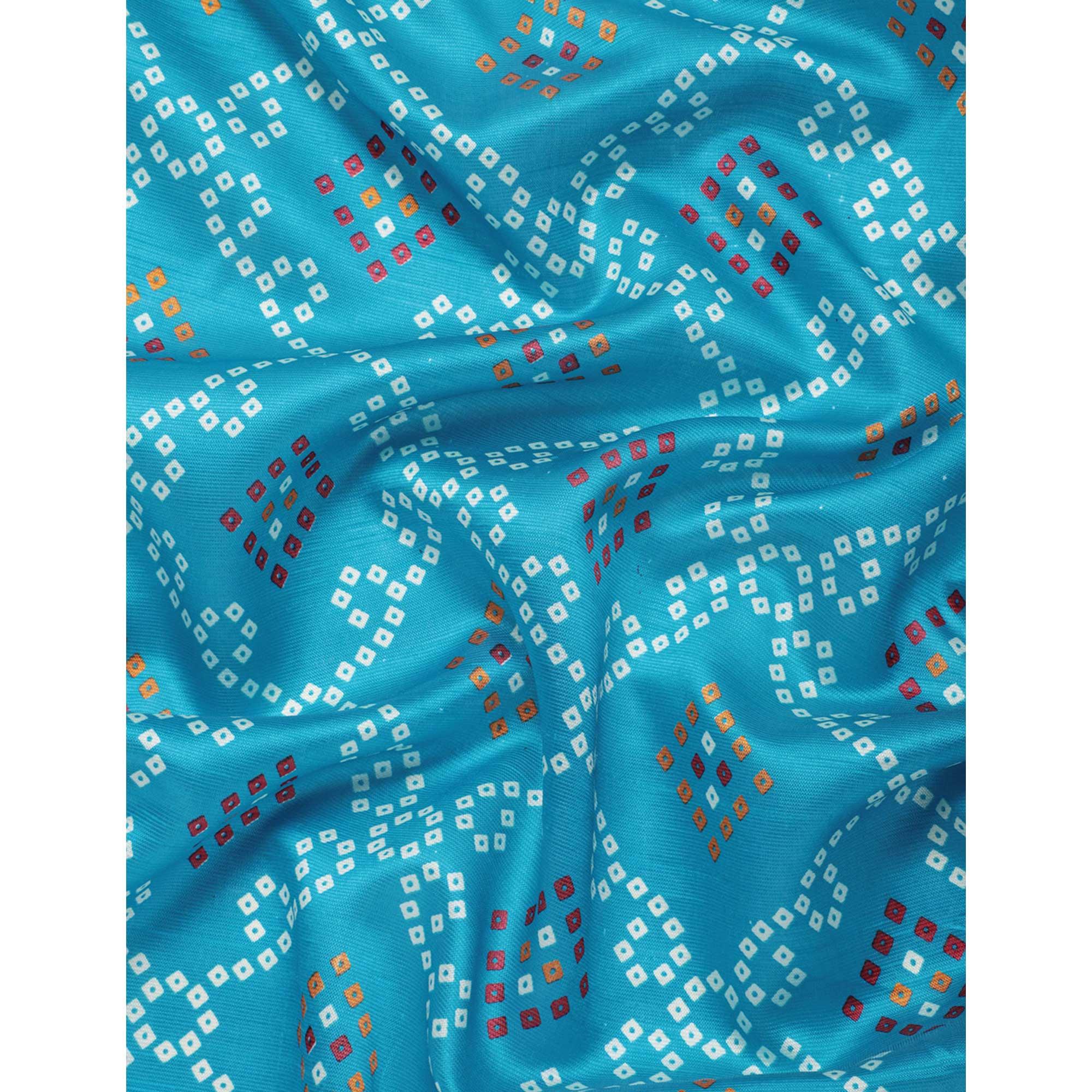 Blue Bandhani Printed Art Silk Saree - Peachmode