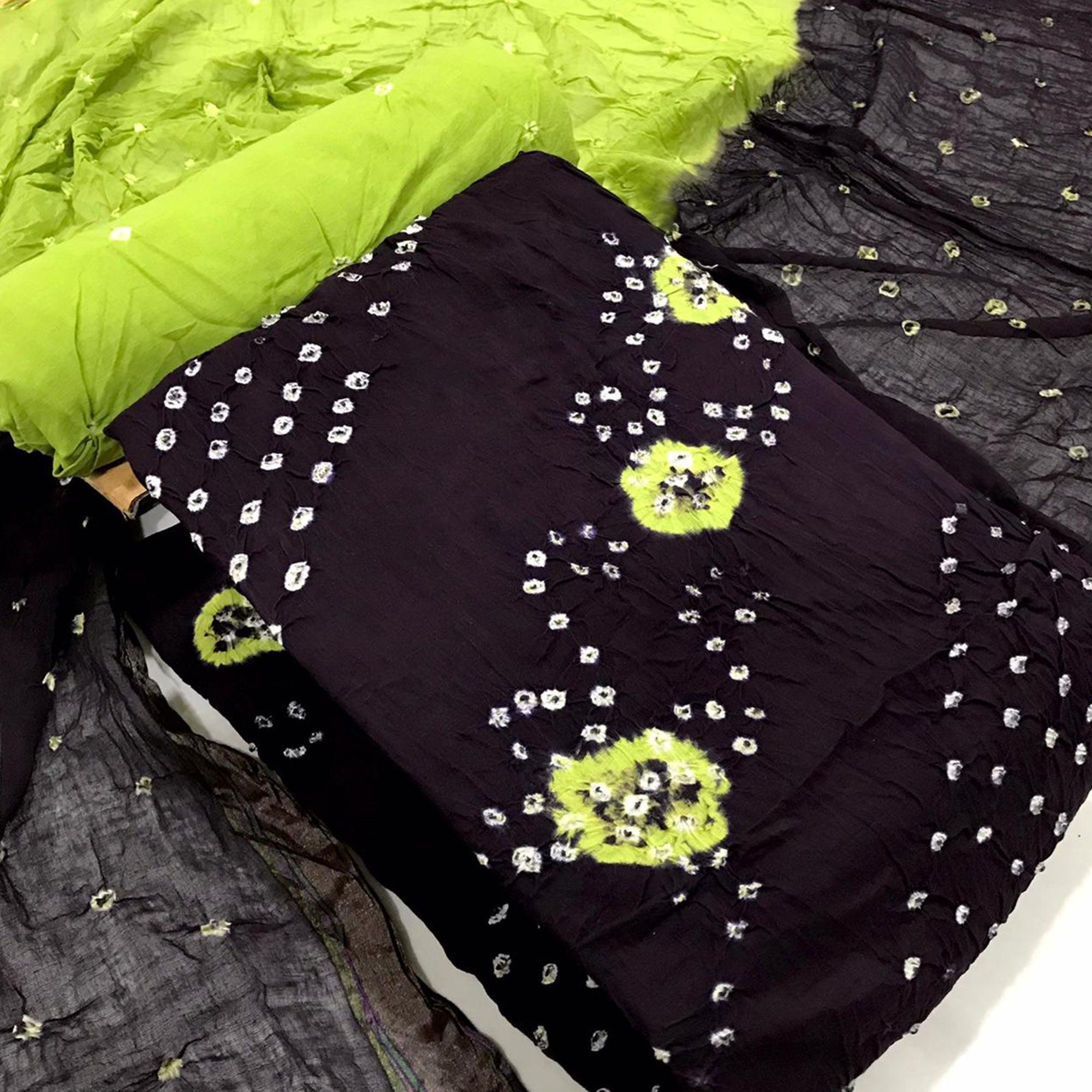 Blue Bandhani Printed Pure Cotton Dress Material - Peachmode