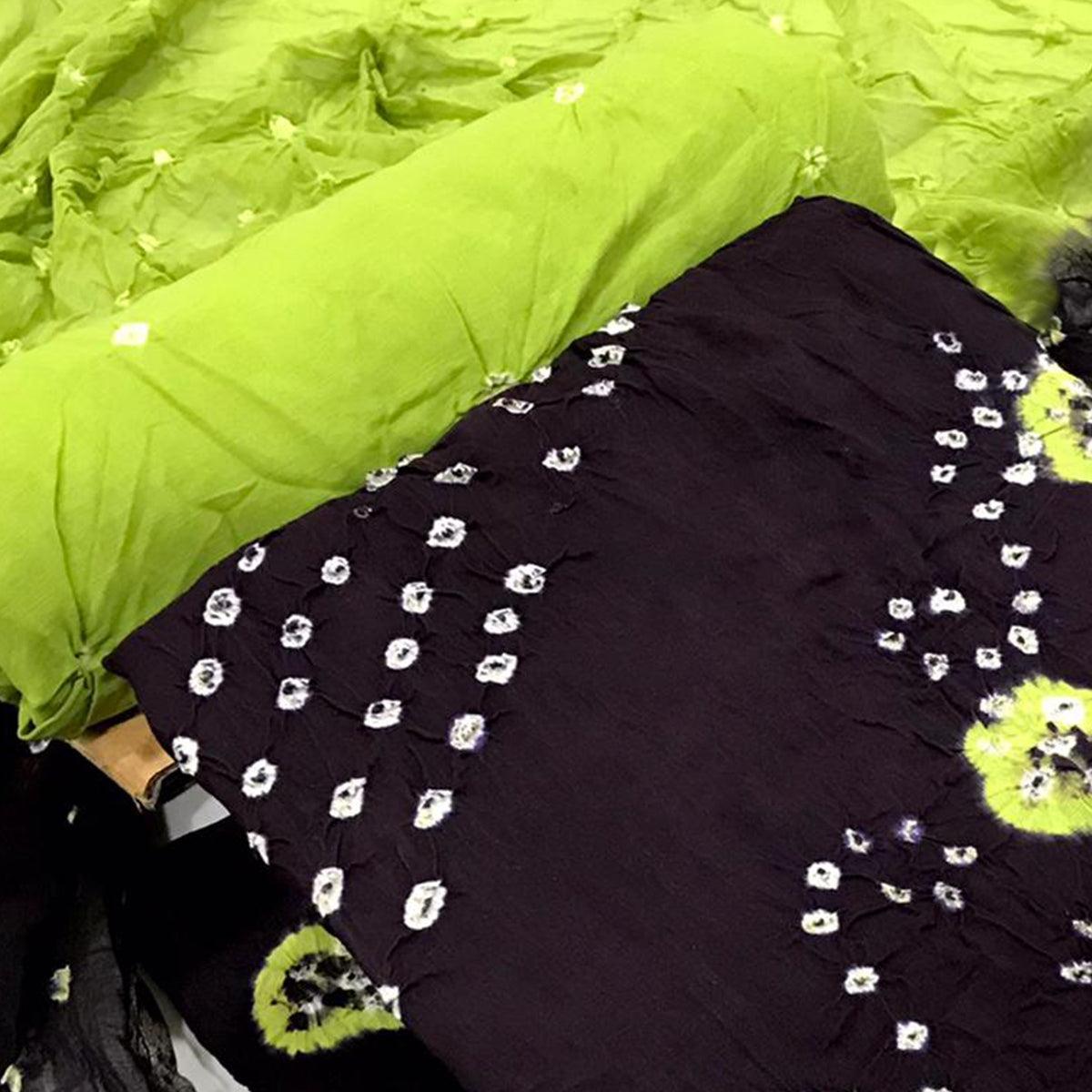 Blue Bandhani Printed Pure Cotton Dress Material - Peachmode